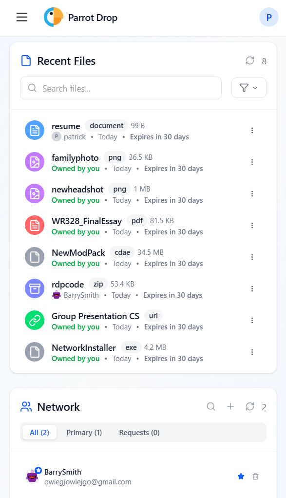 ParrotDrop Dashboard Mobile
