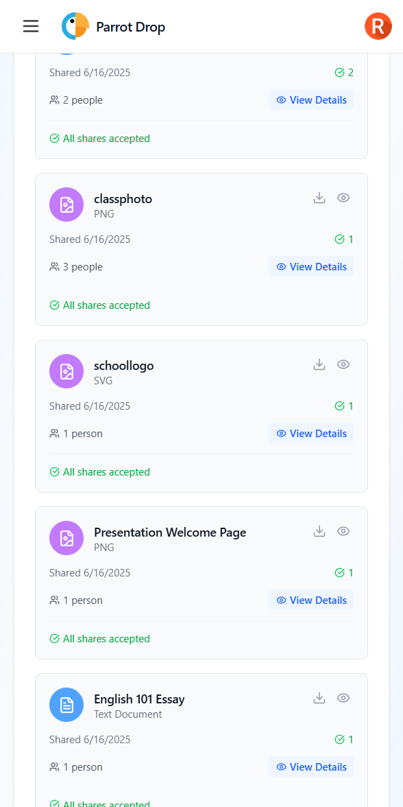 ParrotDrop Shared Files Mobile